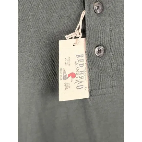 Red Head Green Henley Shirt 3XL Long Sleeve Casual Pocket - Picture 6 of 12